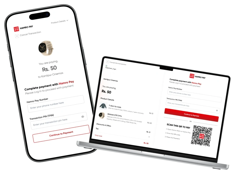 Hamro Pay Checkout MacBook and iPhone Mockup